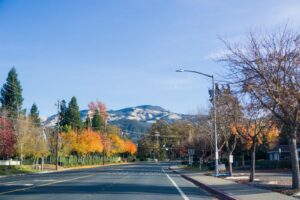 A beautiful road in Danville, CA, with a mountain overview